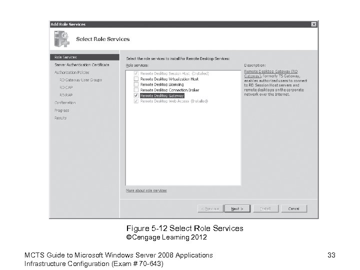 Figure 5 -12 Select Role Services ©Cengage Learning 2012 MCTS Guide to Microsoft Windows