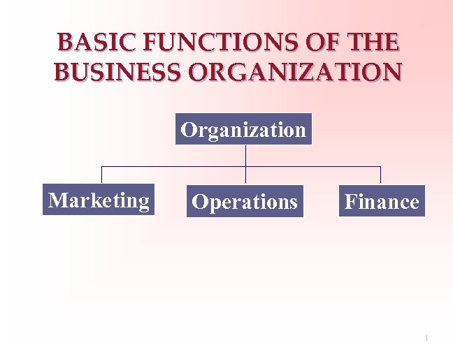 BASIC FUNCTIONS OF THE BUSINESS ORGANIZATION Organization Marketing Operations Finance 13 