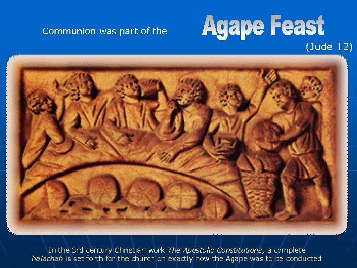 Communion was part of the (Jude 12) In the 3 rd century Christian work