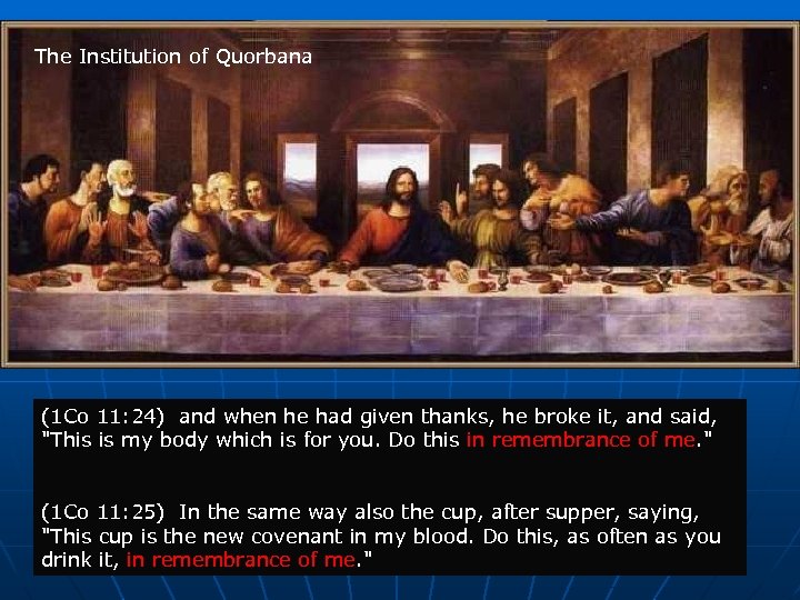 The Institution of Quorbana (1 Co 11: 24) and when he had given thanks,