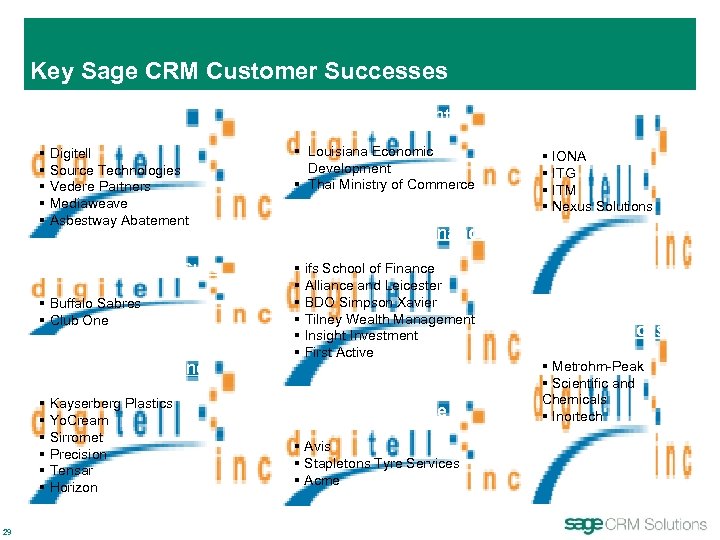 Key Sage CRM Customer Successes Services § Digitell § Source Technologies § Vedere Partners