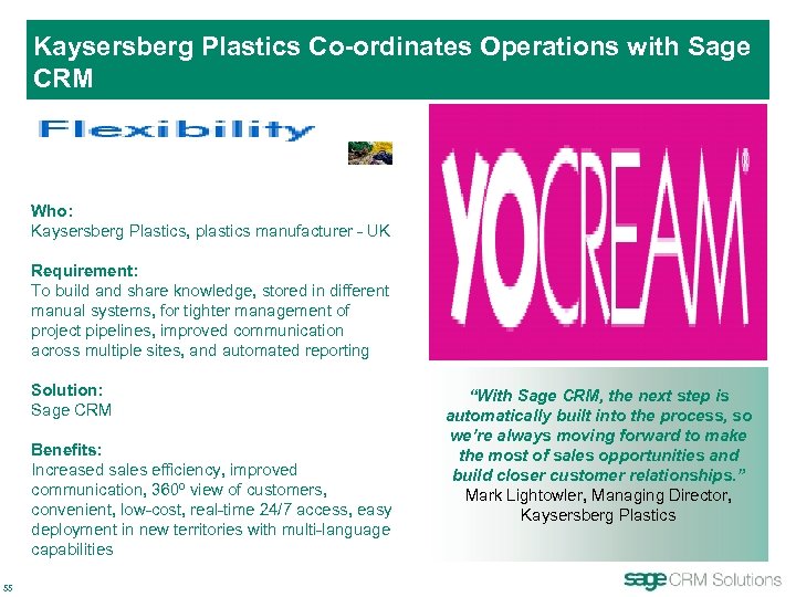 Kaysersberg Plastics Co-ordinates Operations with Sage CRM Who: Kaysersberg Plastics, plastics manufacturer - UK