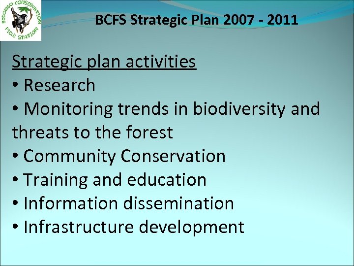 BCFS Strategic Plan 2007 - 2011 Strategic plan activities • Research • Monitoring trends