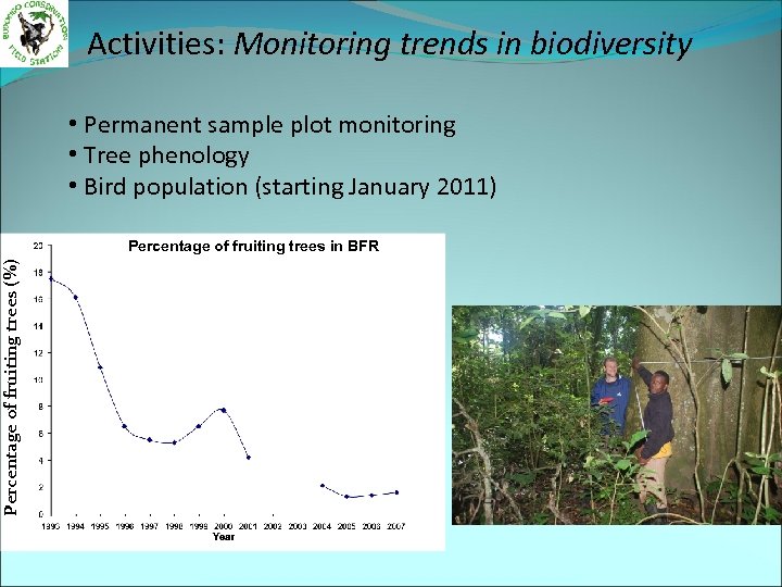 Percentage of fruiting trees (%) Activities: Monitoring trends in biodiversity • Permanent sample plot