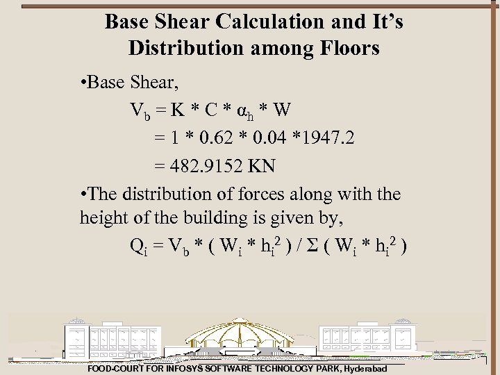 Base Shear Calculation and It’s Distribution among Floors • Base Shear, Vb = K