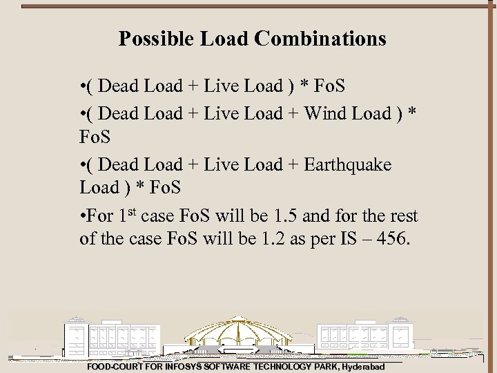 Possible Load Combinations • ( Dead Load + Live Load ) * Fo. S
