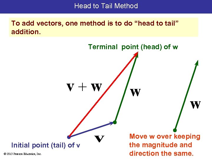 Head to Tail Method To add vectors, one method is to do “head to