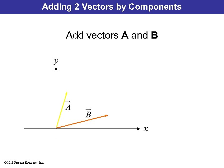 Adding 2 Vectors by Components Add vectors A and B © 2013 Pearson Education,