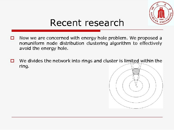 Recent research o Now we are concerned with energy hole problem. We proposed a
