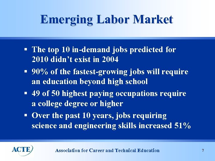 Emerging Labor Market § The top 10 in-demand jobs predicted for 2010 didn’t exist