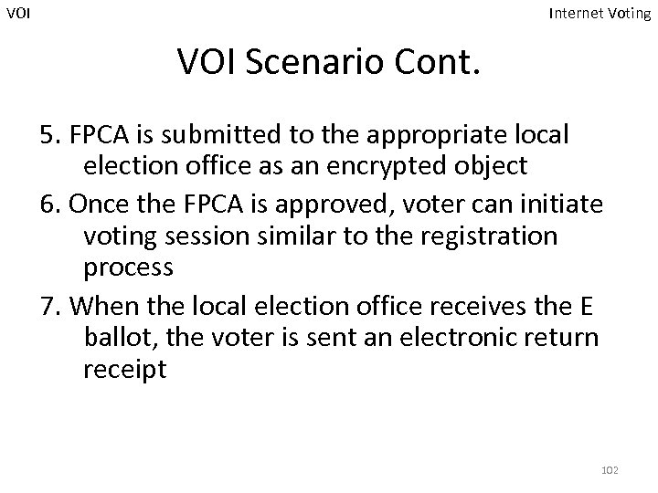 VOI Internet Voting VOI Scenario Cont. 5. FPCA is submitted to the appropriate local