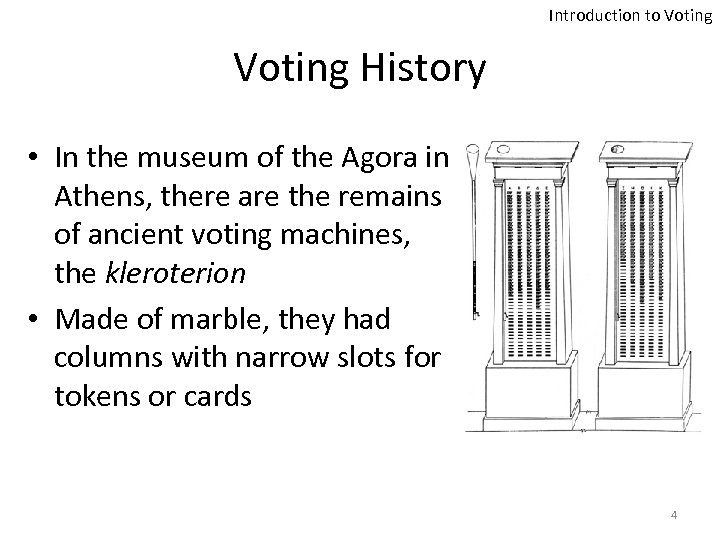 Introduction to Voting History • In the museum of the Agora in Athens, there