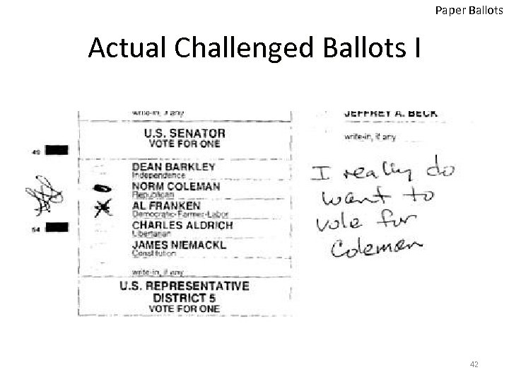 Paper Ballots Actual Challenged Ballots I 42 