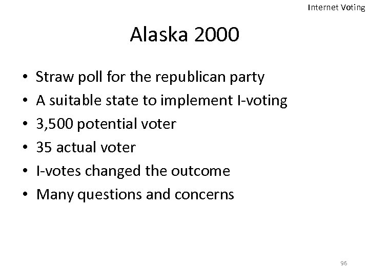 Internet Voting Alaska 2000 • • • Straw poll for the republican party A