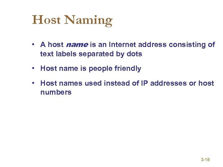 Host Naming • A host name is an Internet address consisting of text labels