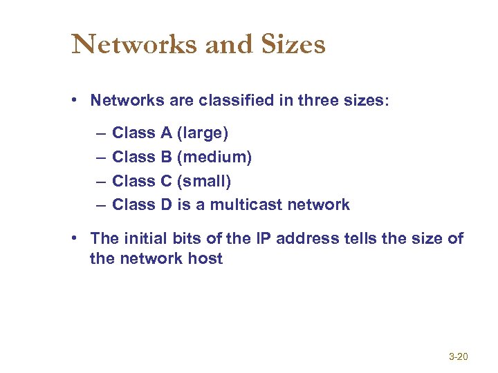 Networks and Sizes • Networks are classified in three sizes: – – Class A
