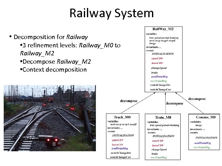 Railway System • Decomposition for Railway • 3 refinement levels: Railway_M 0 to Railway_M