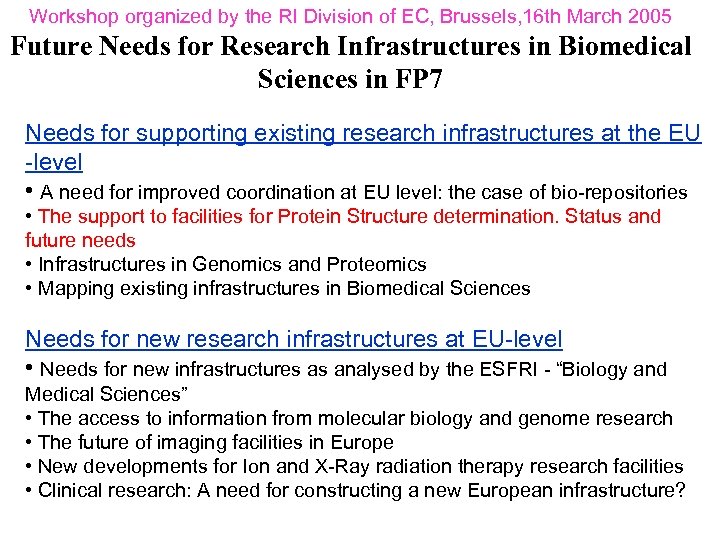 Workshop organized by the RI Division of EC, Brussels, 16 th March 2005 Future