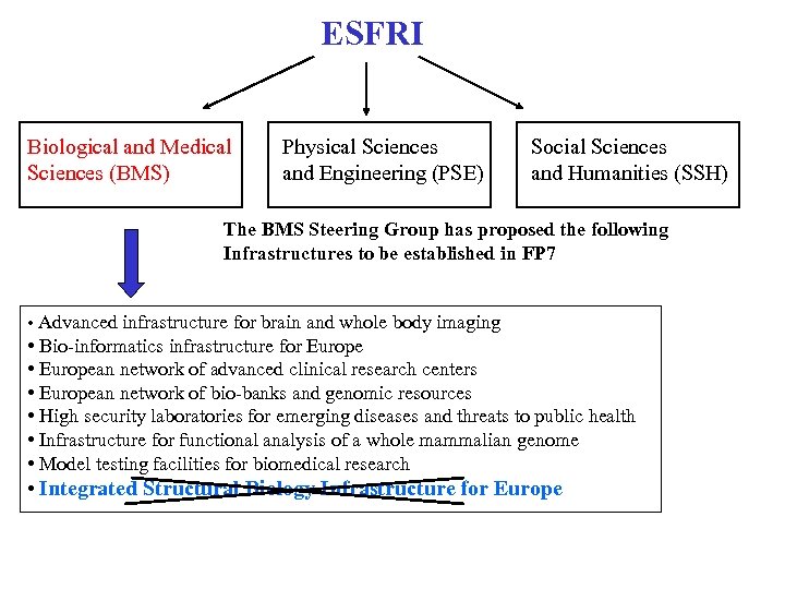 ESFRI Biological and Medical Sciences (BMS) Physical Sciences and Engineering (PSE) Social Sciences and