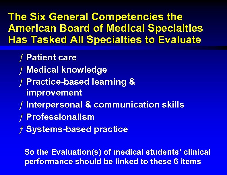 The Six General Competencies the American Board of Medical Specialties Has Tasked All Specialties