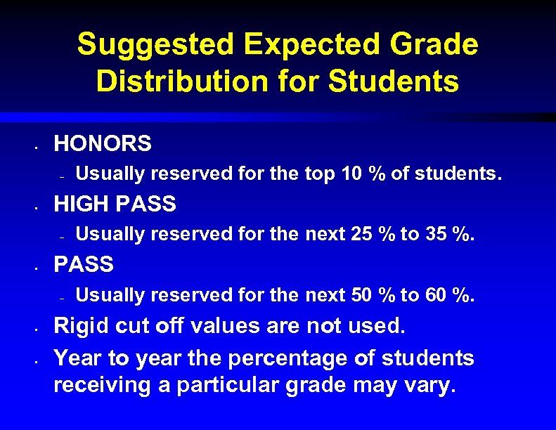 Suggested Expected Grade Distribution for Students • HONORS – • HIGH PASS – •