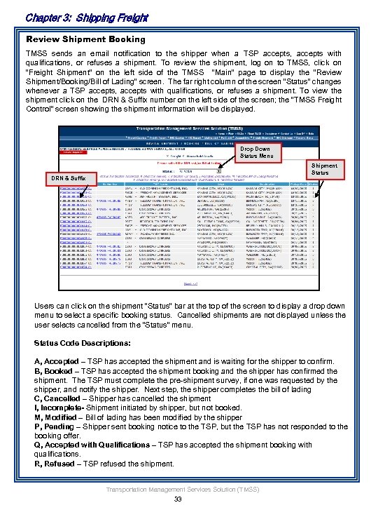 Chapter 3: Shipping Freight Review Shipment Booking TMSS sends an email notification to the