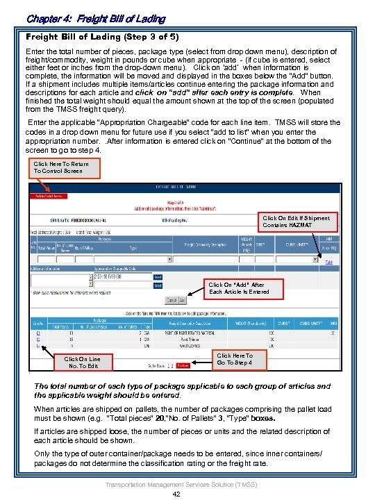 Chapter 4: Freight Bill of Lading (Step 3 of 5) Enter the total number