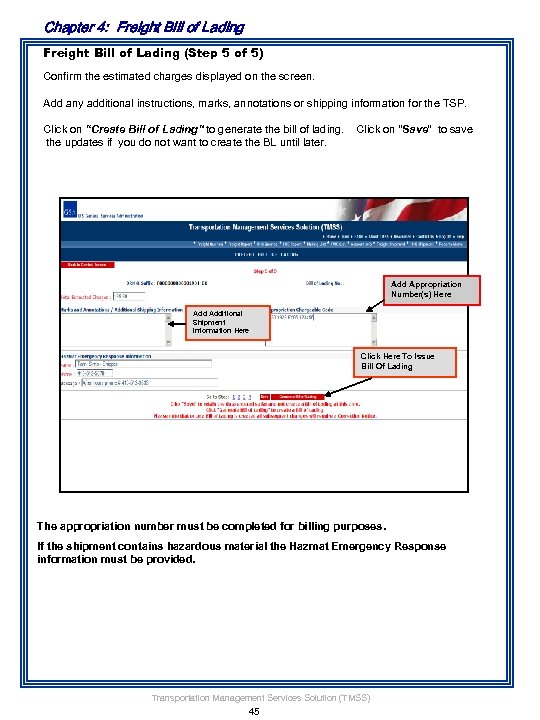 Chapter 4: Freight Bill of Lading (Step 5 of 5) Confirm the estimated charges
