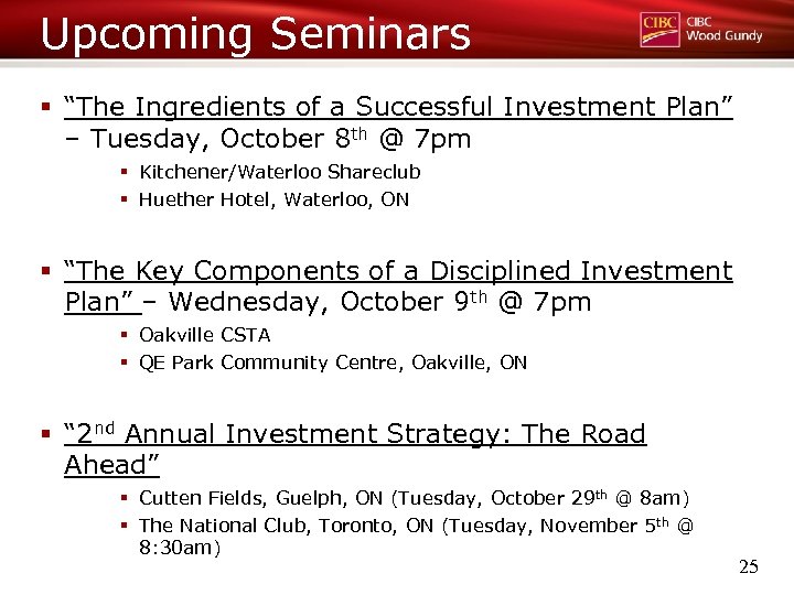 Upcoming Seminars § “The Ingredients of a Successful Investment Plan” – Tuesday, October 8