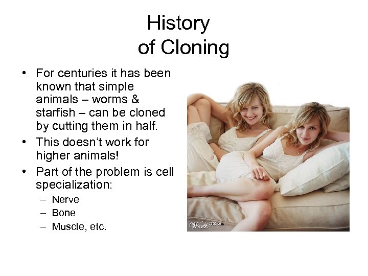 History of Cloning • For centuries it has been known that simple animals –