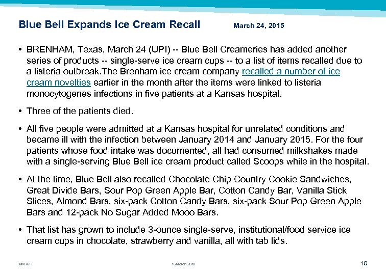 Blue Bell Expands Ice Cream Recall March 24, 2015 • BRENHAM, Texas, March 24