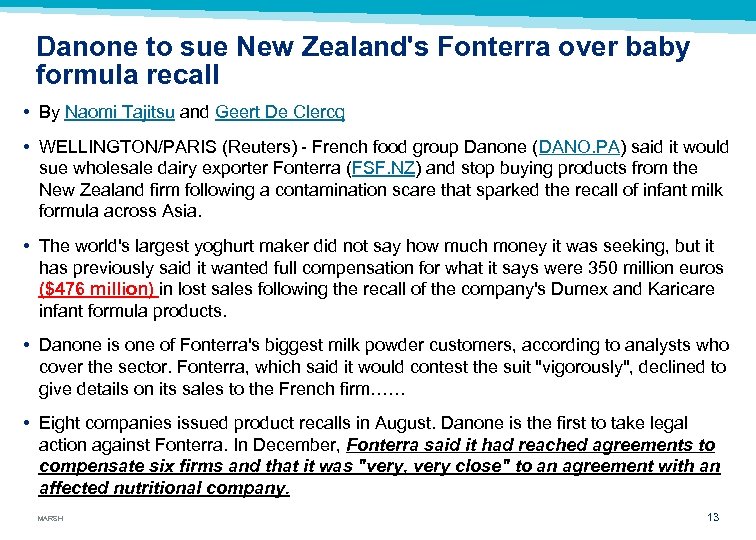 Danone to sue New Zealand's Fonterra over baby formula recall • By Naomi Tajitsu