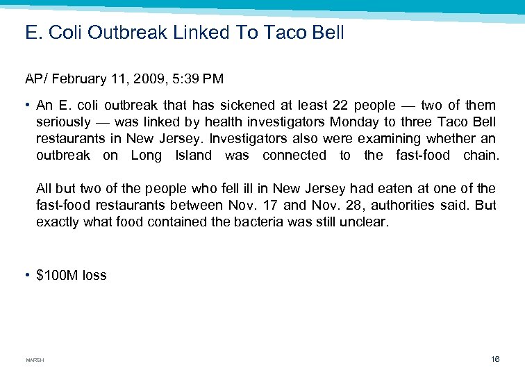 E. Coli Outbreak Linked To Taco Bell AP/ February 11, 2009, 5: 39 PM
