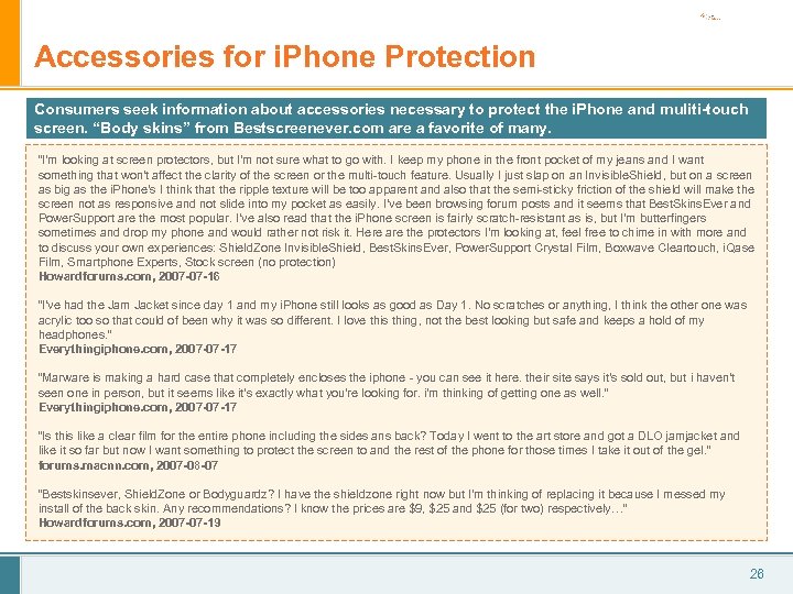 Accessories for i. Phone Protection Consumers seek information about accessories necessary to protect the