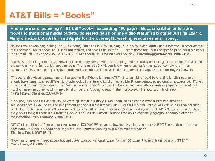 AT&T Bills = “Books” i. Phone owners receiving AT&T bill “books” exceeding 100 pages.