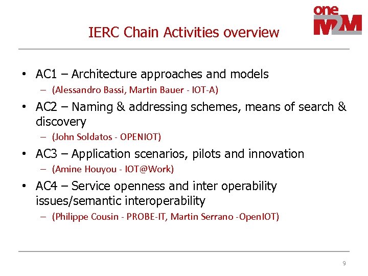 IERC Chain Activities overview • AC 1 – Architecture approaches and models – (Alessandro