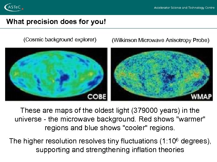 What precision does for you! (Cosmic background explorer) (Wilkinson Microwave Anisotropy Probe) These are