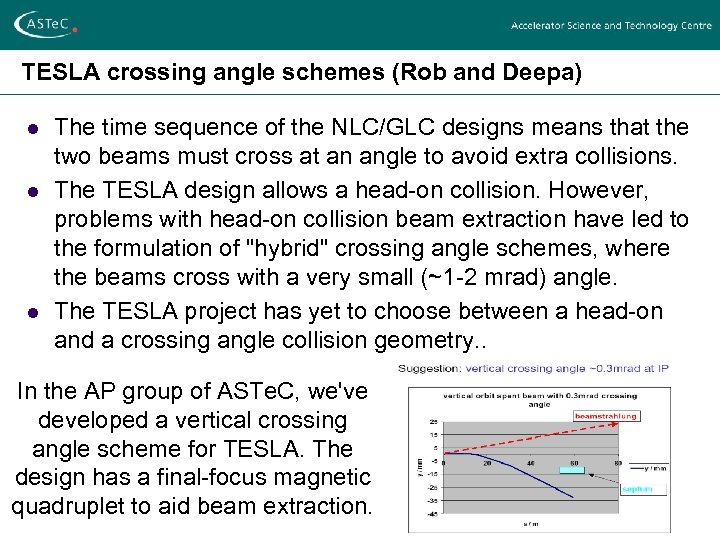 TESLA crossing angle schemes (Rob and Deepa) l l l The time sequence of