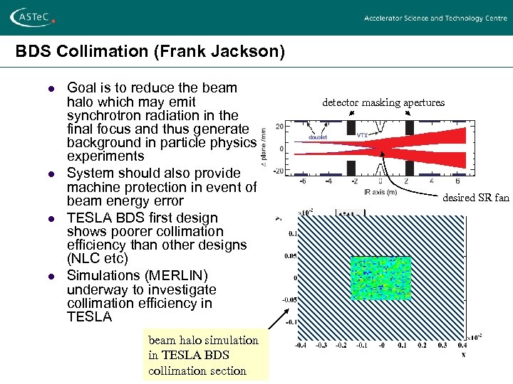 BDS Collimation (Frank Jackson) l l Goal is to reduce the beam halo which