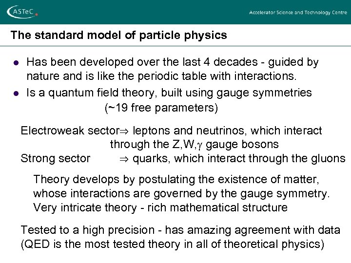 The standard model of particle physics l l Has been developed over the last