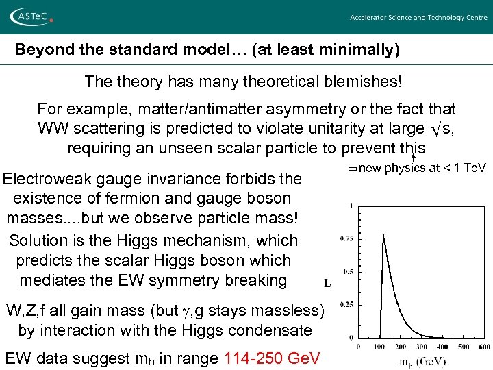 Beyond the standard model… (at least minimally) The theory has many theoretical blemishes! For