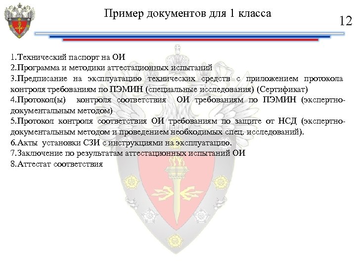 Пример документов для 1 класса 12 1. Технический паспорт на ОИ 2. Программа и