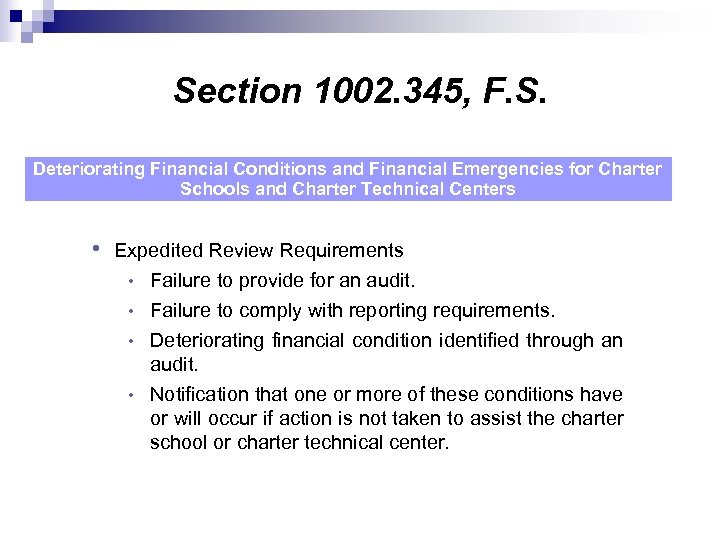 Section 1002. 345, F. S. Deteriorating Financial Conditions and Financial Emergencies for Charter Schools