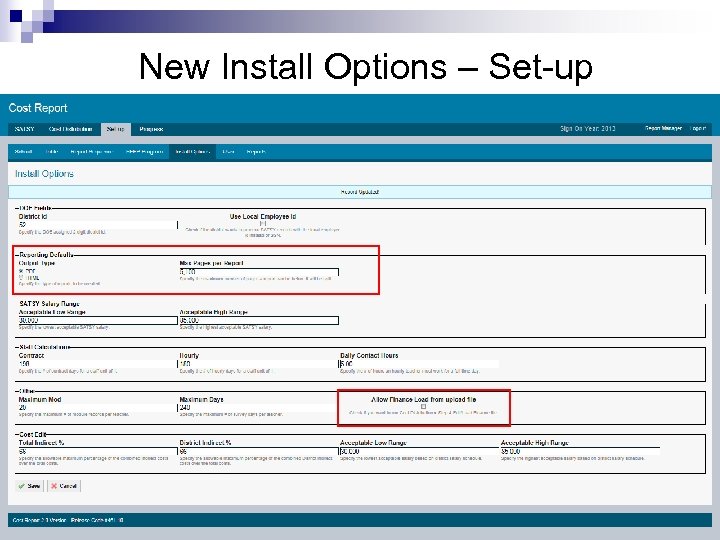New Install Options – Set-up 