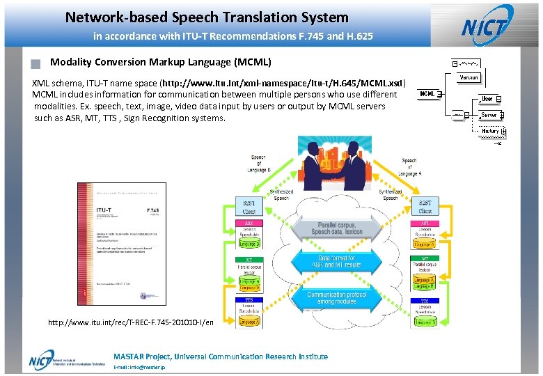 Network-based Speech Translation System in accordance with ITU-T Recommendations F. 745 and H. 625