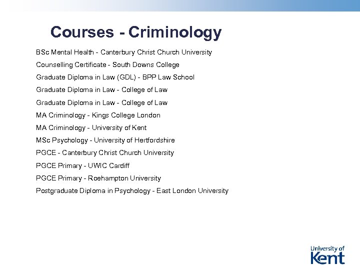 Courses - Criminology BSc Mental Health - Canterbury Christ Church University Counselling Certificate -