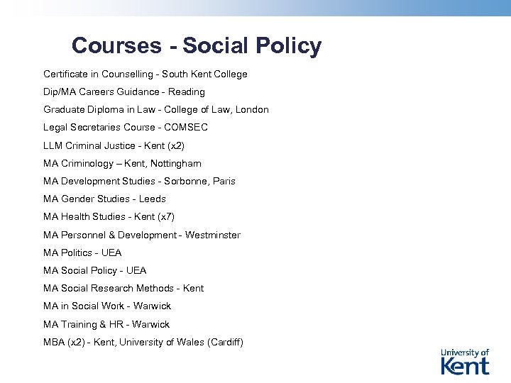 Courses - Social Policy Certificate in Counselling - South Kent College Dip/MA Careers Guidance