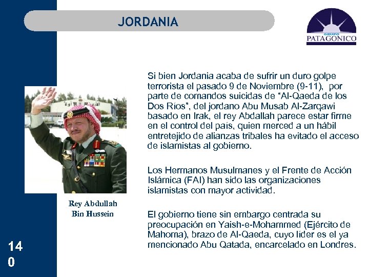 JORDANIA Rey Abdullah Bin Hussein 14 0 Si bien Jordania acaba de sufrir un