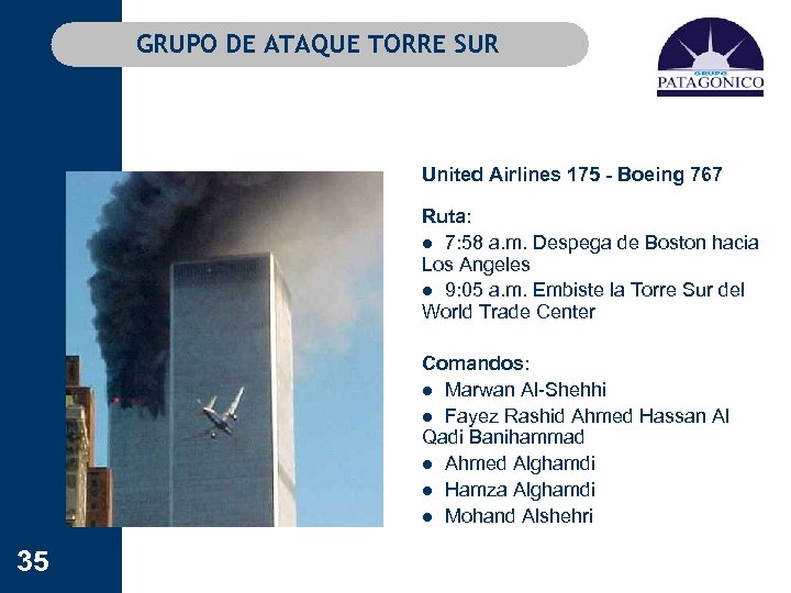 GRUPO DE ATAQUE TORRE SUR United Airlines 175 - Boeing 767 Ruta: l 7: