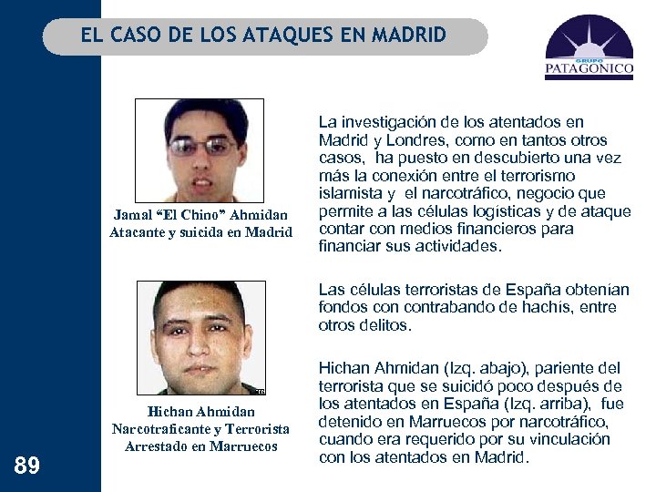 EL CASO DE LOS ATAQUES EN MADRID Jamal “El Chino” Ahmidan Atacante y suicida